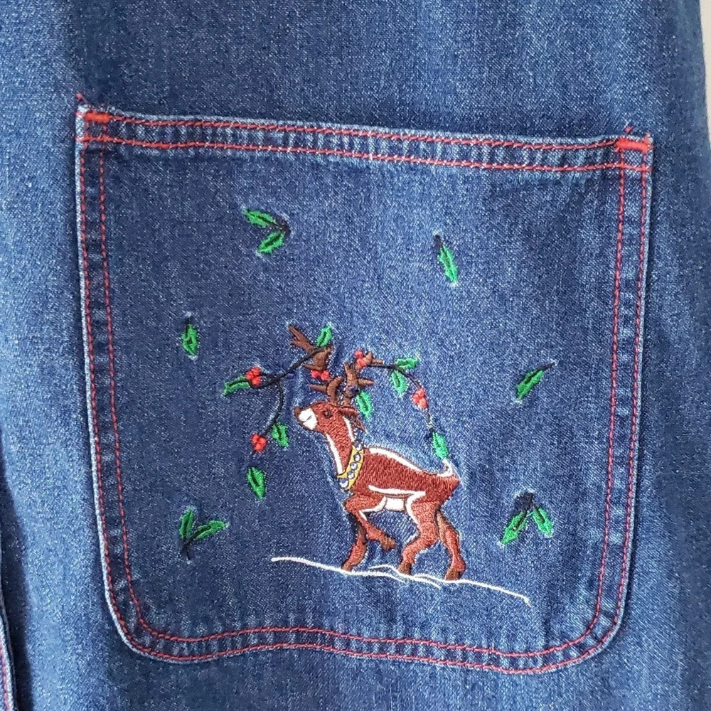 TY Original Wear VTG Denim Embroidered Sleeveless Jumper Dress Women 10 Reindeer - Picture 5 of 11